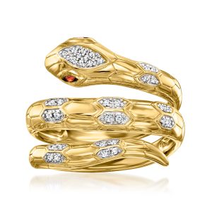 .10 ct. t.w. Diamond Snake Wrap Ring with Garnets in 18kt Gold Over Sterling