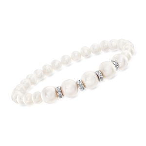 6-8.5mm Cultured Pearl and .25 ct. t.w. Diamond Stretch Bracelet with Sterling Silver