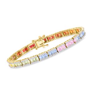 7.00 ct. t.w. Multicolored Sapphire and 1.15 ct. t.w. Diamond Bracelet in 14kt Yellow Gold