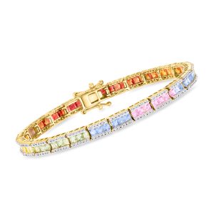 7.00 ct. t.w. Multicolored Sapphire and 1.15 ct. t.w. Diamond Bracelet in 14kt Yellow Gold