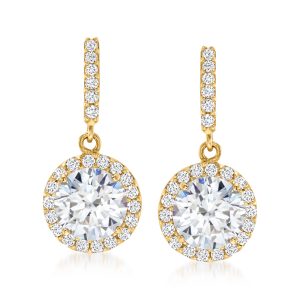 1.80 ct. t.w. CZ Halo Drop Earrings in 14kt Yellow Gold