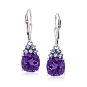 3.40 ct. t.w. Amethyst and .30 ct. t.w. Tanzanite Drop Earrings in Sterling Silver