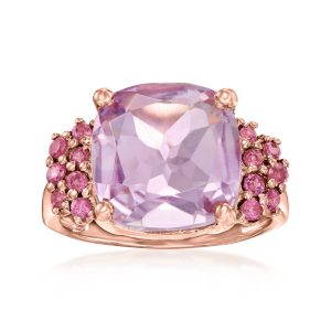4.90 Carat Amethyst and .60 ct. t.w. Rhodolite Garnet Ring in 18kt Rose Gold Over Sterling