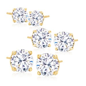 6.00 ct. t.w. CZ Jewelry Set: Three Pairs of Stud Earrings in 18kt Gold Over Sterling