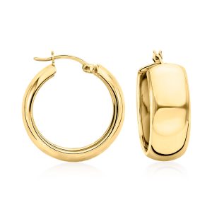 18kt Gold Over Sterling Wide Hoop Earrings. 1"