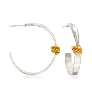 Two-Tone Sterling Silver Wrapped Hoop Earrings. 1 1/4"