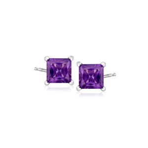 2.00 ct. t.w. Princess-Cut Amethyst Stud Earrings in Sterling Silver