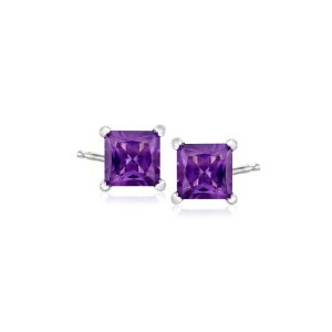 2.00 ct. t.w. Princess-Cut Amethyst Stud Earrings in Sterling Silver