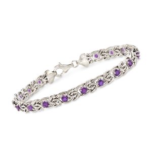 1.80 ct. t.w. Amethyst Byzantine Bracelet in Sterling Silver