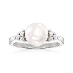7.5-8.5mm Cultured Pearl and .13 ct. t.w. Diamond Ring in Sterling Silver