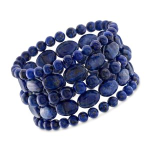 Lapis Jewelry Set: Five Bead Stretch Bracelets. 7"