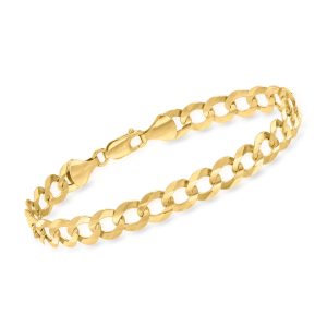 Men's 8.2mm 14kt Yellow Gold Faceted Curb-Link Bracelet. 8.5"