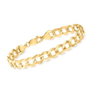Men's 10mm 14kt Yellow Gold Faceted Curb-Link Bracelet. 8.5"