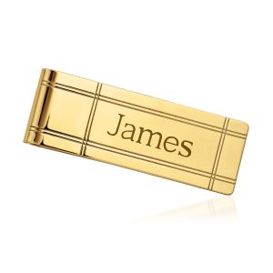 Men's 14kt Yellow Gold Personalized Striped Money Clip