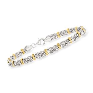 Sterling Silver Byzantine Bracelet with 14kt Gold Stations