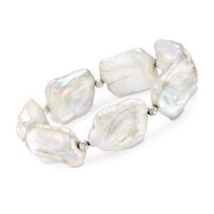 17-20mm Cultured Baroque Pearl Stretch Bracelet with Sterling Silver