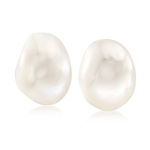 12-13mm Cultured Baroque Pearl Earrings in 14kt Yellow Gold