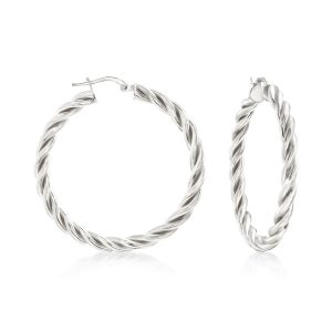 Italian Sterling Silver Twisted Hoop Earrings. 1 1/2"