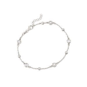 Italian 1.15 ct. t.w. Bezel-Set CZ Station Anklet in Sterling Silver