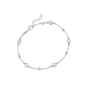 Italian 1.15 ct. t.w. Bezel-Set CZ Station Anklet in Sterling Silver