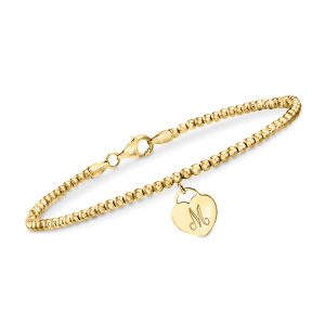 14kt Yellow Gold Personalized Heart Charm Bead Bracelet