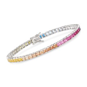 8.70 ct. t.w. Simulated Multicolored Sapphire Tennis Bracelet in Sterling Silver