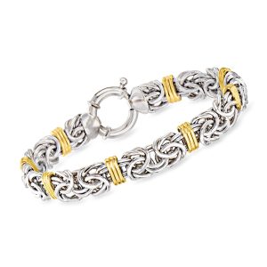 Sterling Silver and 14kt Yellow Gold Byzantine Station Bracelet