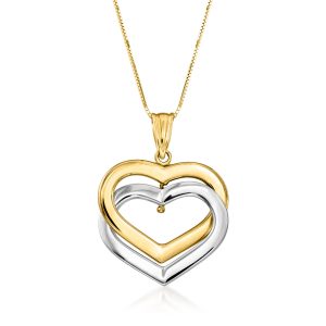 14kt Two-Tone Gold Interlocking Hearts Pendant Necklace