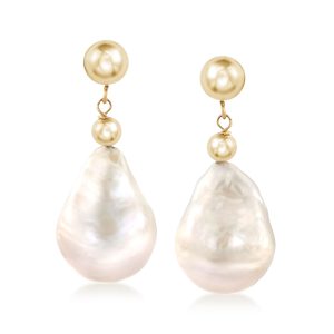 12-14mm Cultured Baroque Pearl Drop Earrings in 14kt Yellow Gold