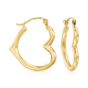 14kt Yellow Gold Heart Hoop Earrings. 3/8"