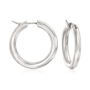 Italian 3mm Sterling Silver Hoop Earrings. 1 1/8"