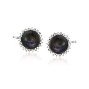 7-7.5mm Cultured Button Pearl and .13 ct. t.w. Diamond Stud Earrings in Sterling Silver