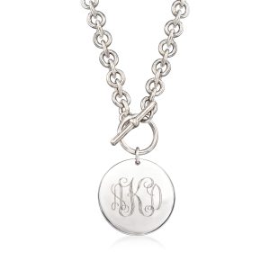 Italian Sterling Silver Personalized Disc Toggle Necklace