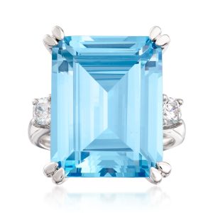 17.00 Carat Simulated Aquamarine Ring with .30 ct. t.w. CZs in Sterling Silver