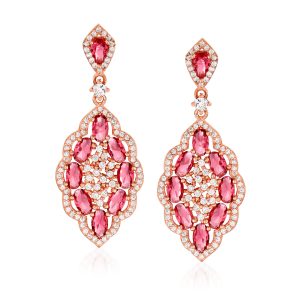 4.50 ct. t.w. Simulated Pink Sapphire and 2.05 ct. t.w. CZ Drop Earrings in 18kt Rose Gold Over Sterling