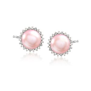7-7.5mm Pink Cultured Pearl and .13 ct. t.w. Diamond Earrings in Sterling Silver
