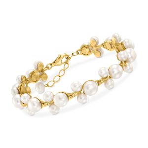 5-7.5mm Cultured Pearl Trio Bracelet in 18kt Gold Over Sterling Silver