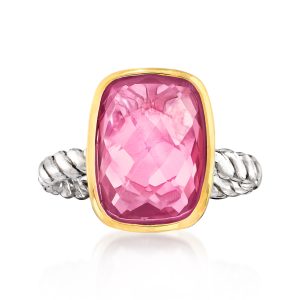 5.00 Carat Pink Quartz Ring in 14kt Yellow Gold and Sterling Silver