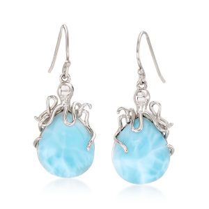 Larimar Octopus Drop Earrings in Sterling Silver
