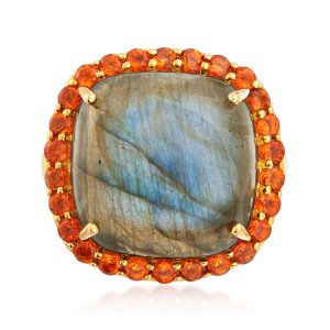 Labradorite and 1.00 ct. t.w. Orange Citrine Ring in 18kt Gold Over Sterling