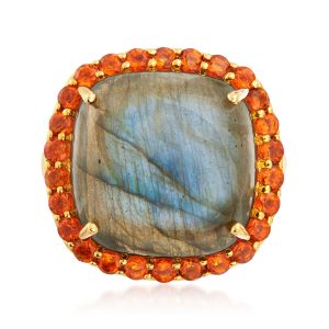 Labradorite and 1.00 ct. t.w. Orange Citrine Ring in 18kt Gold Over Sterling