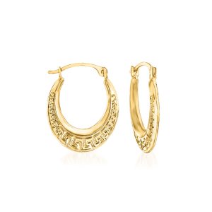 14kt Yellow Gold Small Greek Key Hoop Earrings. 5/8"