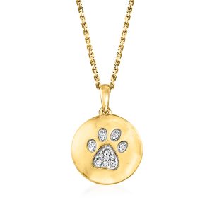 Diamond Paw Print Circle Pendant Necklace in 18kt Gold Over Sterling