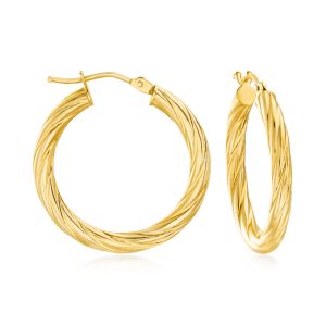 Italian 18kt Yellow Gold Twisted Hoop Earrings. 1"