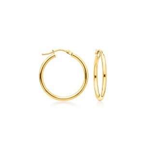 Italian 2mm 18kt Yellow Gold Hoop Earrings. 7/8"