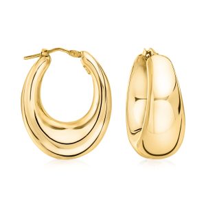 Italian 18kt Gold Over Sterling Graduated Hoop Earrings. 1 1/4"