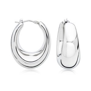 Italian Sterling Silver Graduated Hoop Earrings. 1 1/8"