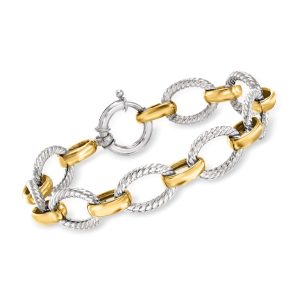 Sterling Silver and 18kt Gold Over Sterling Silver Twisted-Oval Link Bracelet