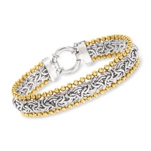 Sterling Silver Byzantine Beaded-Edge Bracelet with 18kt Gold Over Sterling