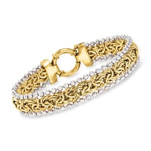 18kt Gold Over Sterling Byzantine Beaded-Edge Bracelet with Sterling Silver